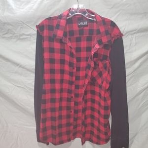 Red Plaid and Black Sleeved Jacket
